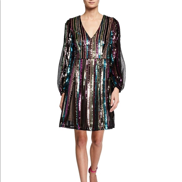 Aidan Mattox Sequin Striped Dress NWT - Picture 3 of 7